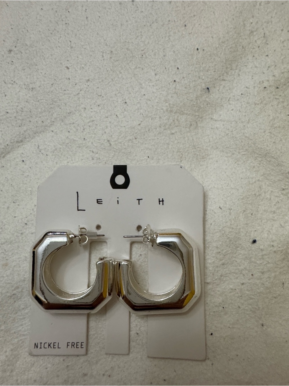 Leith Polished Silver Octagon Hoop Earrings New without Tags